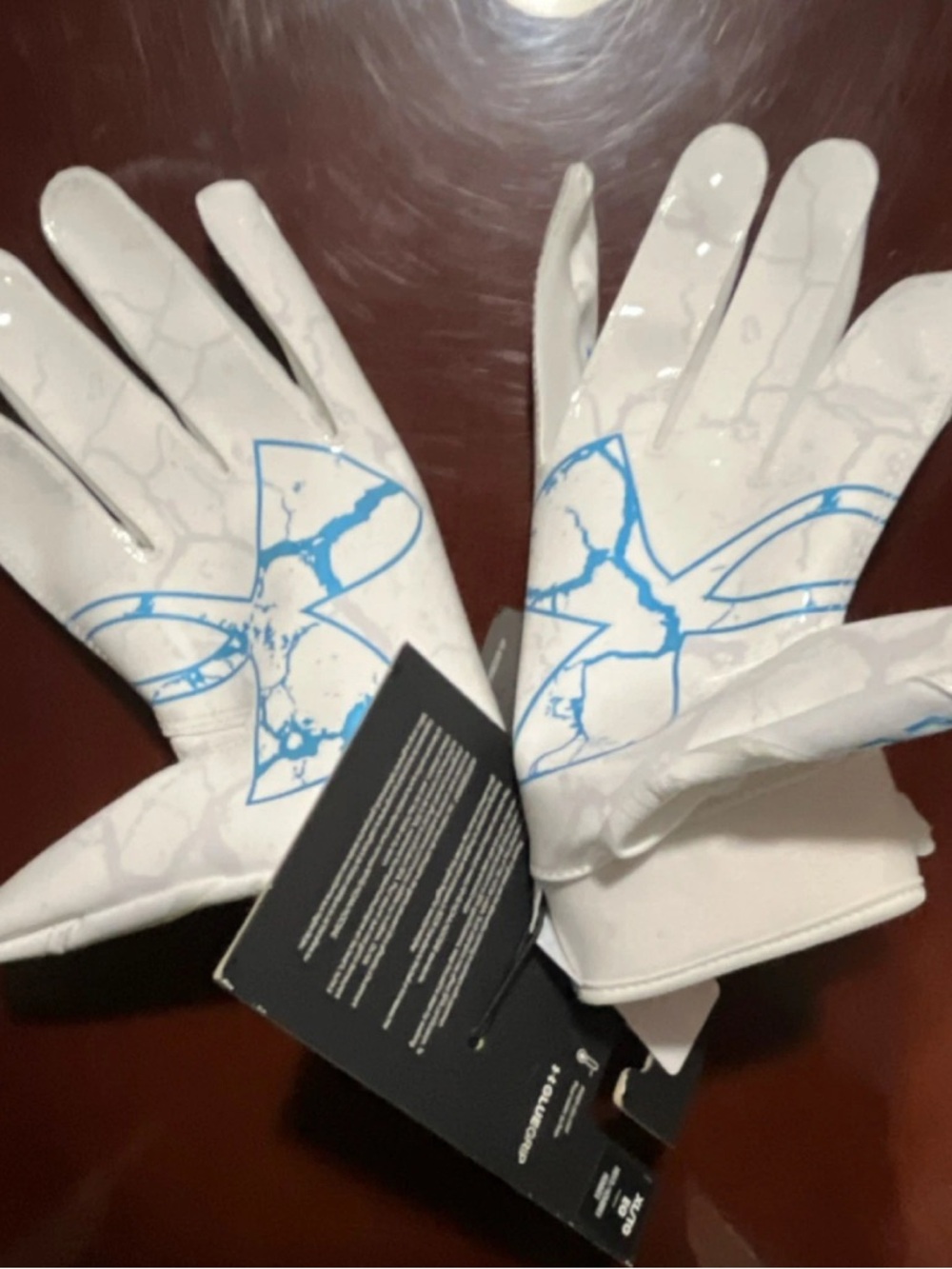 Under Armour White Gloves with Blue Logo